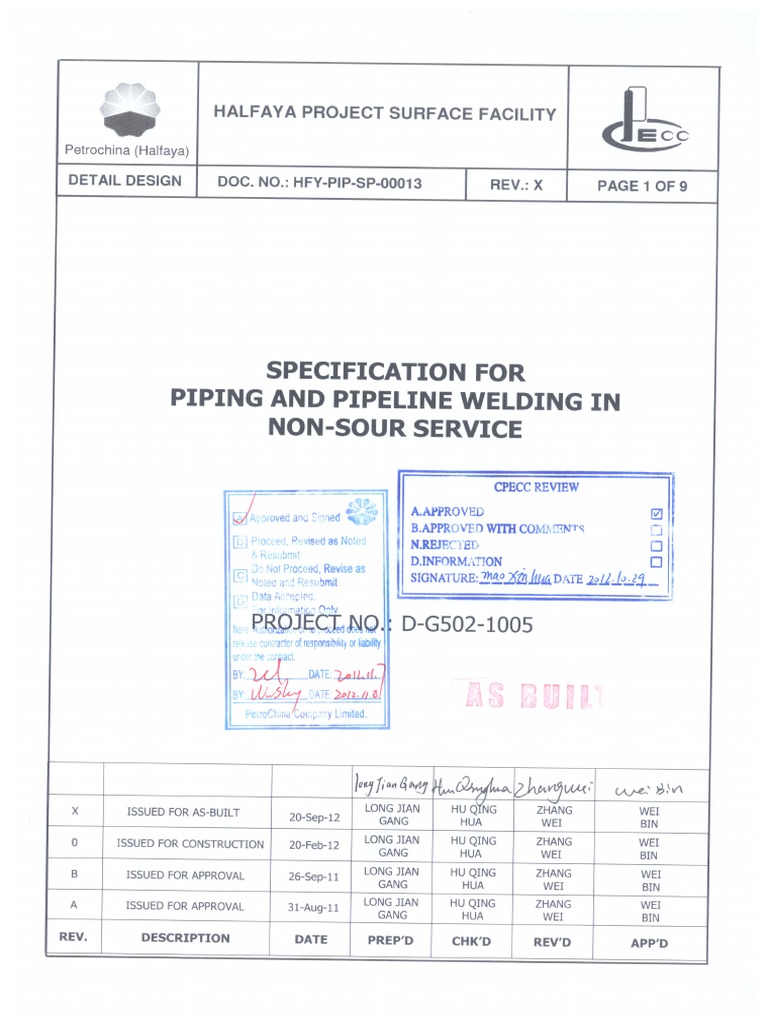 HFY PIP SP 00013 X Specification For Non Sour Service A Commented
