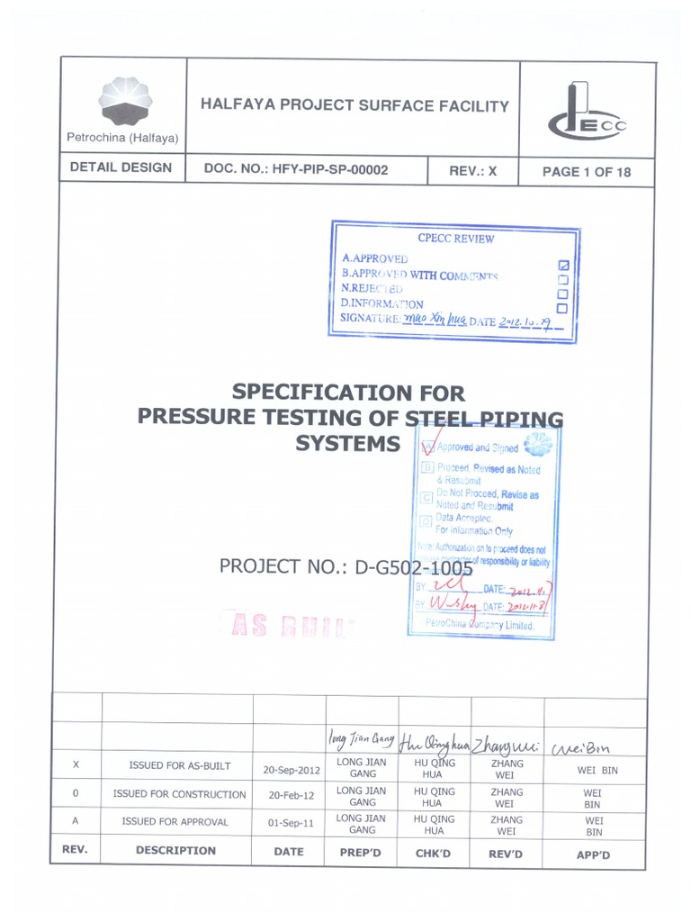 HFYPIPSP00002 X Specification For Pressure Testing of Steel Piping