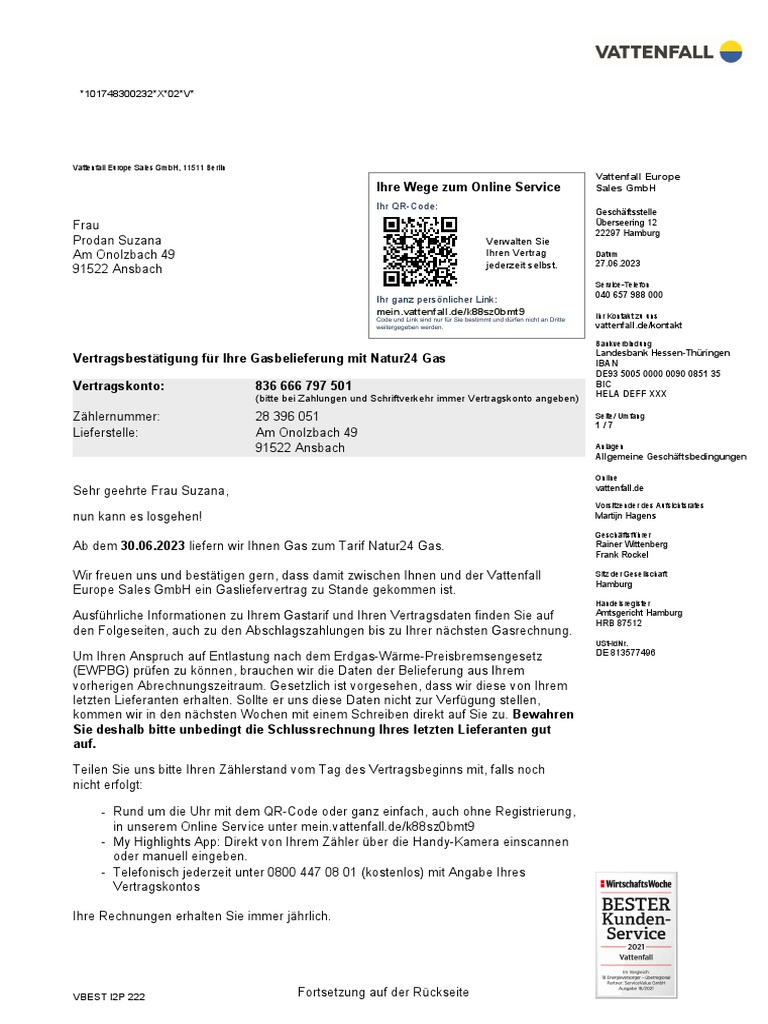 Ihre Wege Zum Online Service: Vattenfall Europe Sales GMBH | PDF