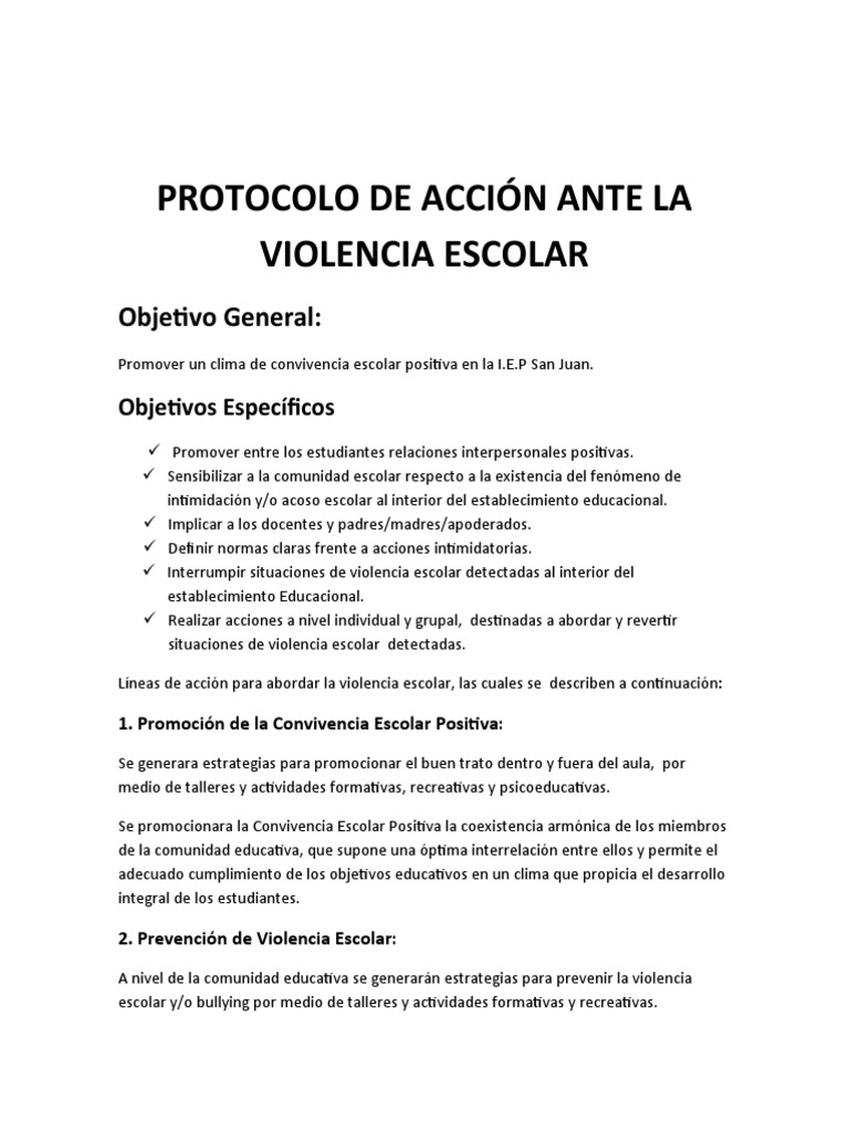 Protocolo de Acción contra Violencia Escolar | PDF