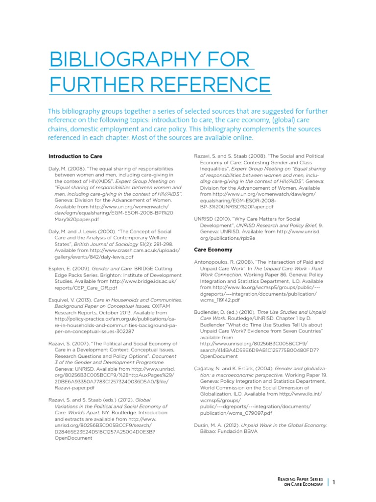 Bibliography Further Reference-Care-Economy-En | PDF | International ...
