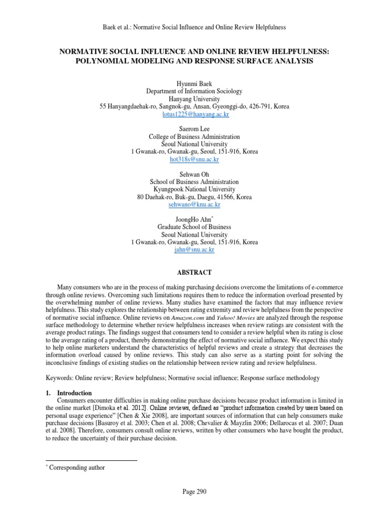 Normative social influence and online review helpfulness polynomial
