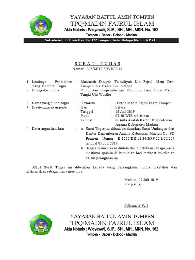 Surat Tugas Raker FKDT | PDF