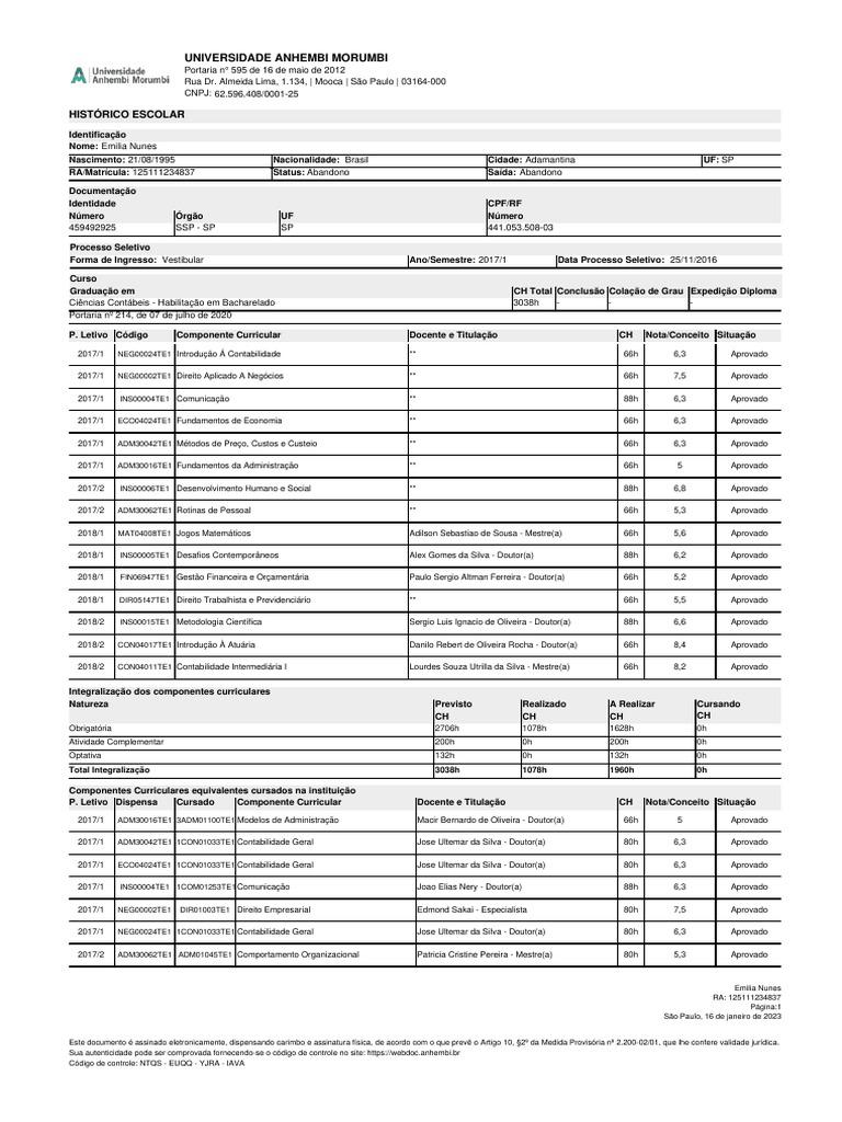 Historico Escola - Anhembi Morumbi | PDF | Estágios educacionais