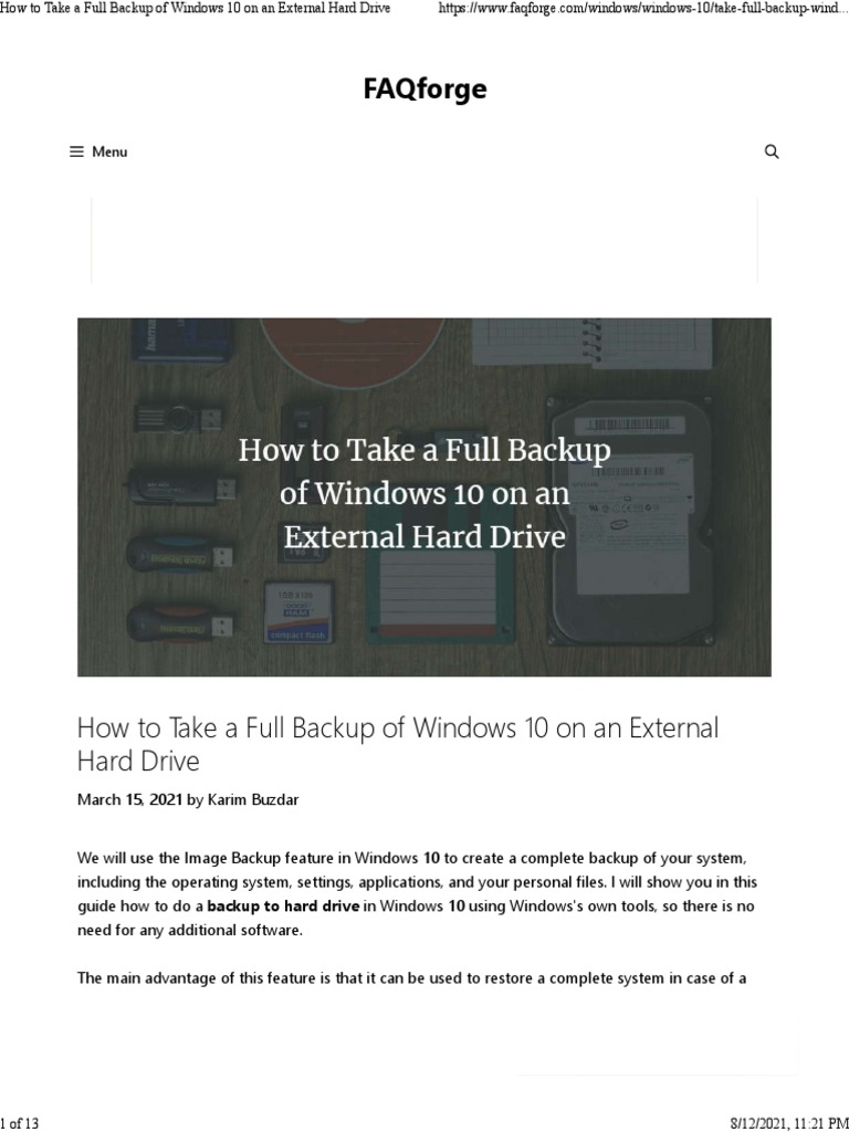 How To Take A Full Backup of Windows 10 On An External Hard Drive PDF Backup Computer File