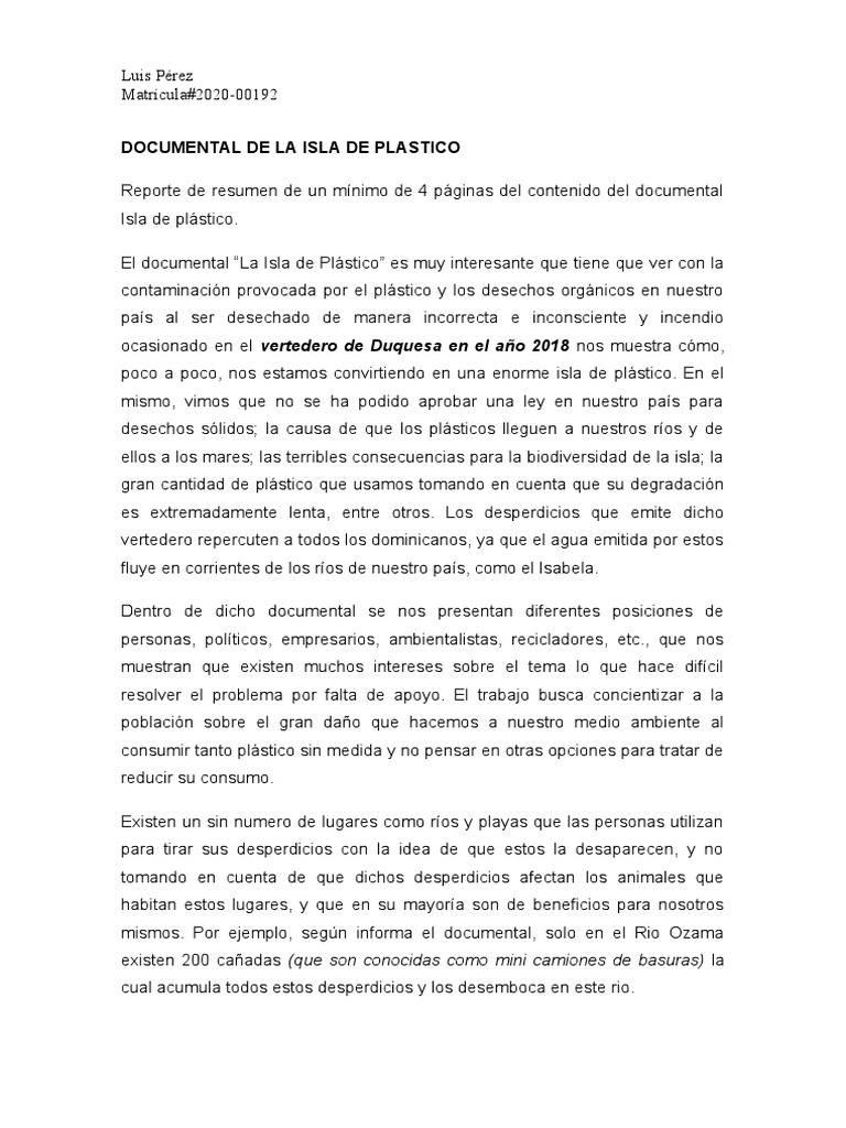 La Isla de Plástico: Un Llamado a la Acción | PDF | Residuos | El plastico