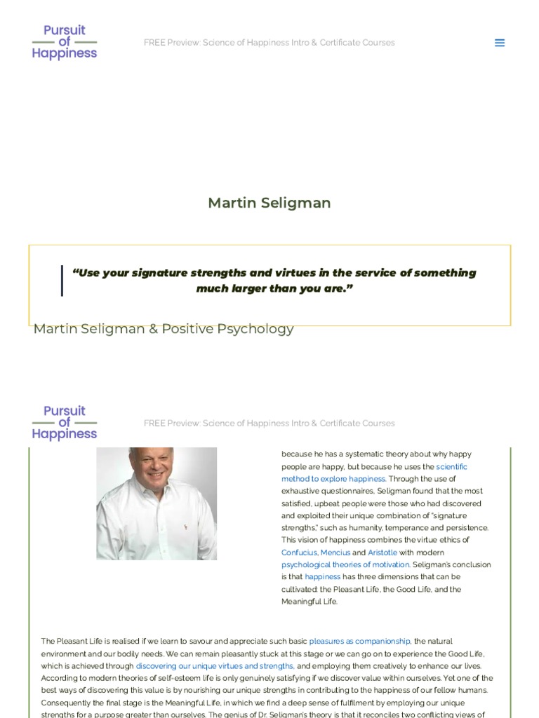 Martin Seligman & Positive Psychology Theory and Practice PDF