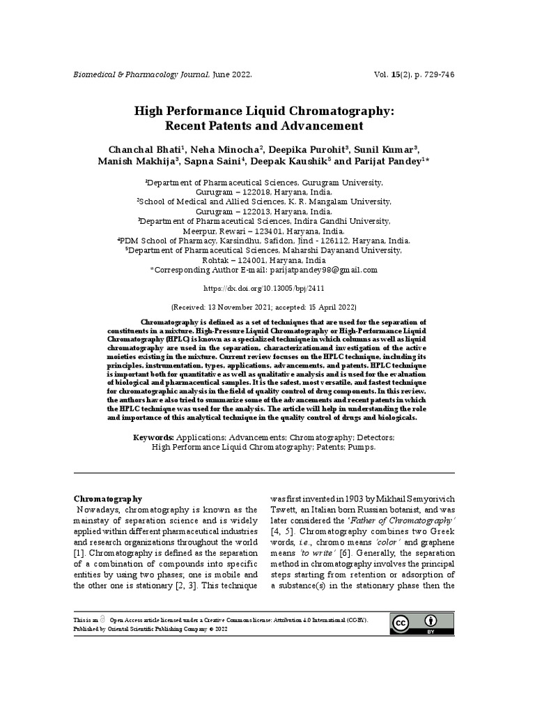 Advances in High-Performance Liquid Chromatography | PDF ...