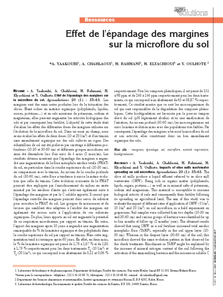 Effet des margines sur la microflore du sol | PDF | Sol (pédologie ...