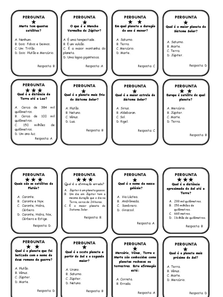 Cartões de Perguntas | PDF | Planetas | Satélite natural