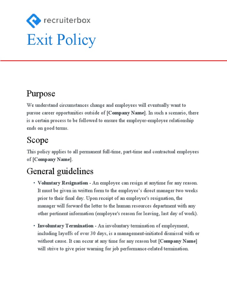 Employee Exit Policy Overview | PDF | Employment | Business
