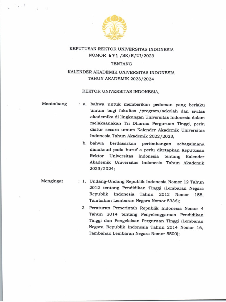 Kalender Akademik UI 2023 2024 | PDF