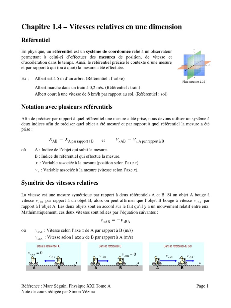 Vitesses Relatives en Dimension Unitaire | PDF | Géométrie | Physique ...