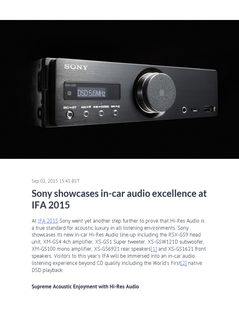 Sony Showcases InCar Audio Excellence at IFA 2015 PDF Loudspeaker I Pod