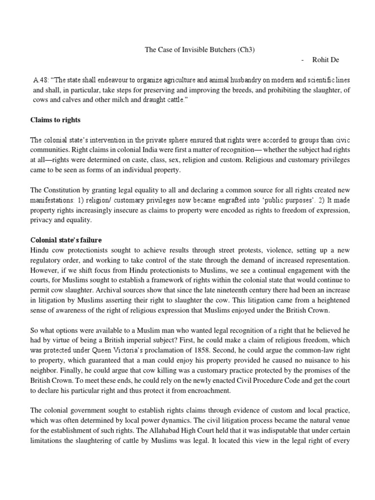 Cow Protection and Rights in Colonial India | PDF | Animal Slaughter ...