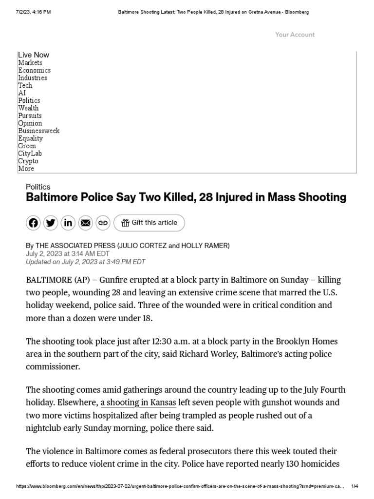 Baltimore Shooting Latest Two People Killed, 28 Injured On Gretna