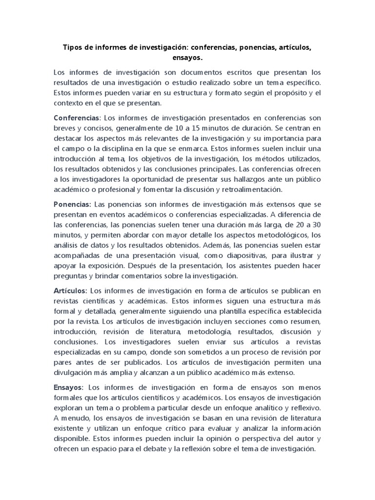 Tipos de informes de investigación académica | PDF | Ensayos | Análisis