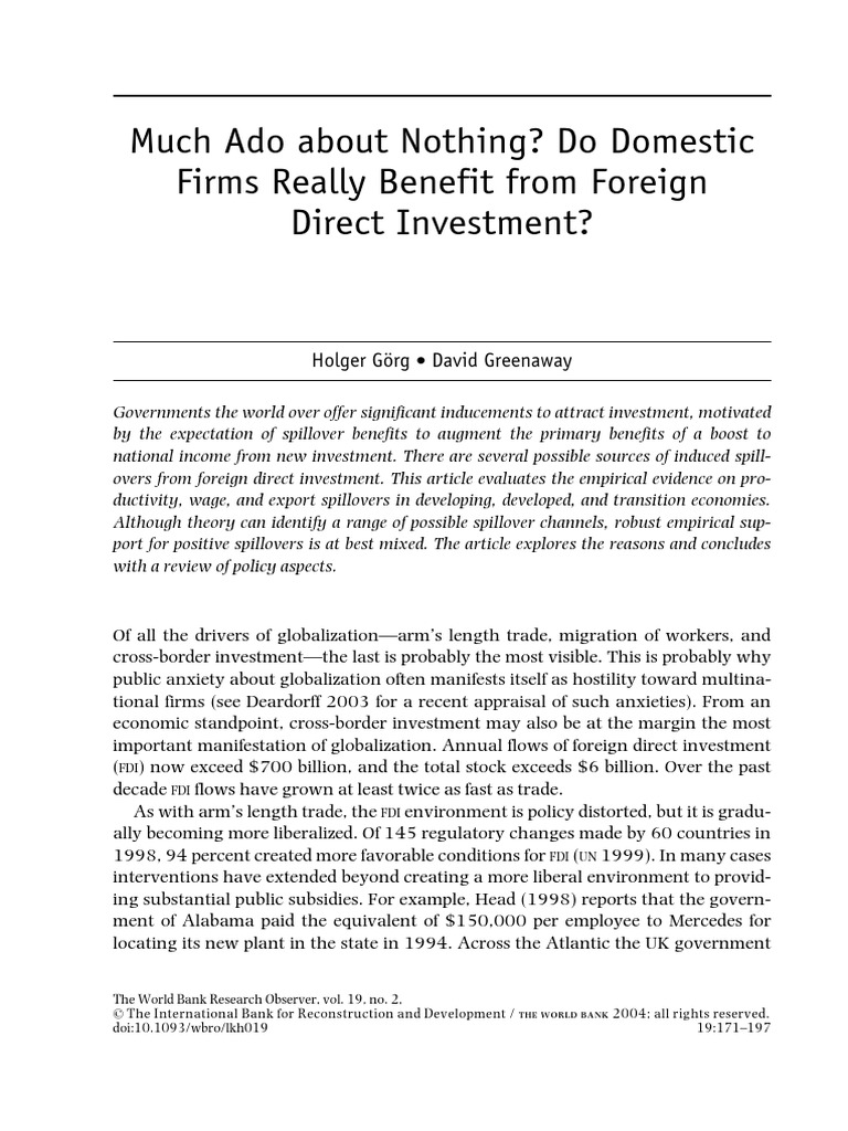 1 FDI Much Ado About Nothing Do Domestic Firms Really Benefit From
