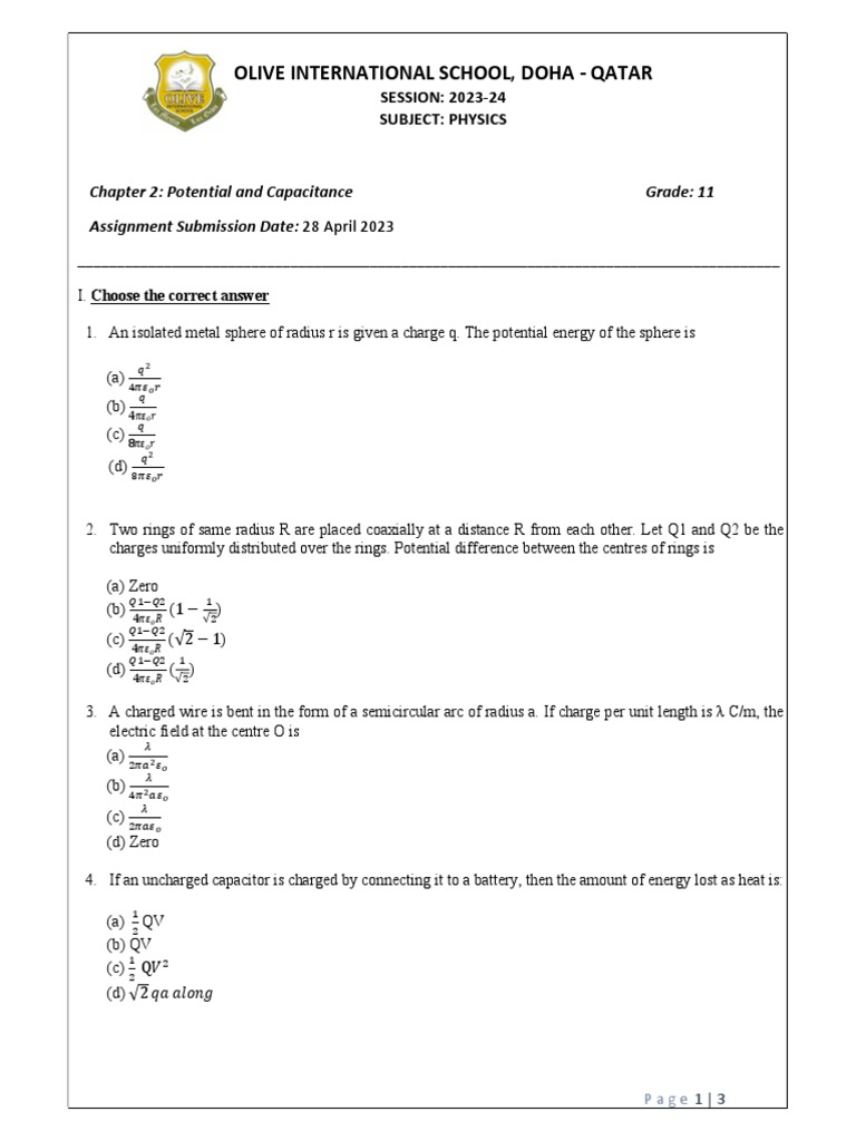 Grade 11 Physics: Potential & Capacitance | PDF | Capacitor | Capacitance