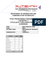 Department of Information and Communication Technology Fp201:Programming Fundamentals Lab Report:3 Tittle:Data Types, Operators and Expression
