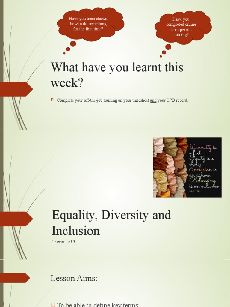 Equality Diversity And Inclusion Session 1 Pdf