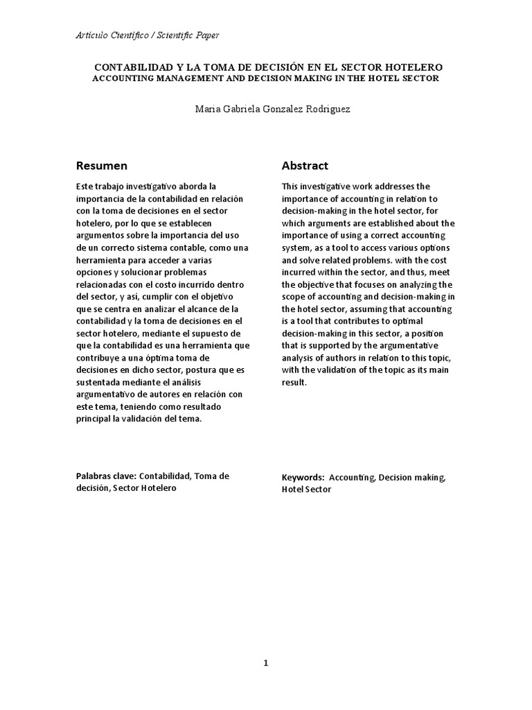 Contabilidad y Decisiones en Hotelería | PDF | Contabilidad | Toma de ...