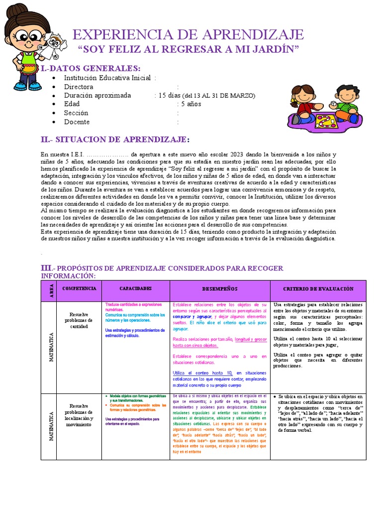 Adaptación Infantil en el Jardín 2023 | PDF | Aprendizaje | Comunicación