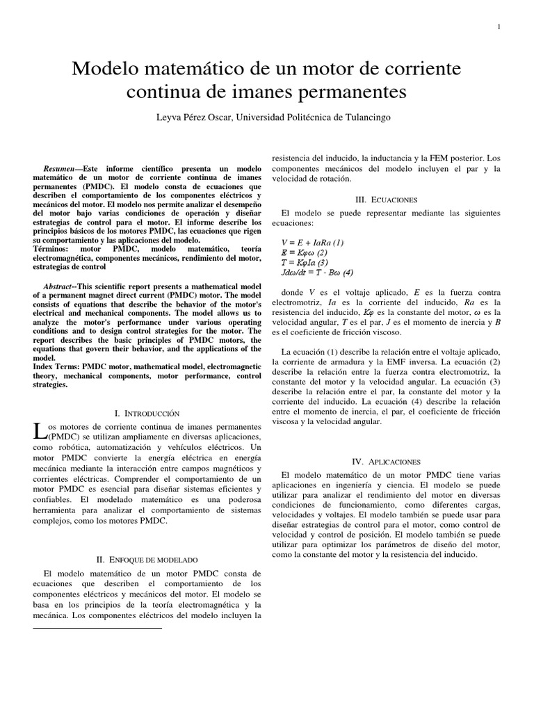 Modelo Matematico de Un Motor de Corriente Directa | PDF ...