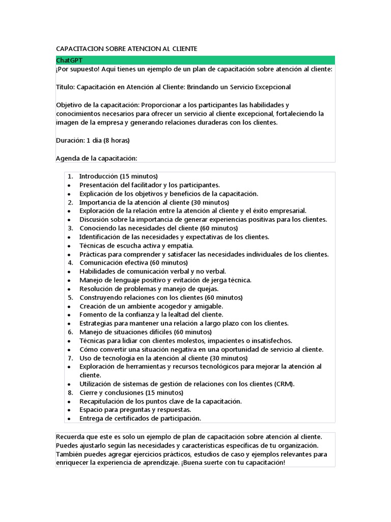 CAPACITACION SOBRE ATENCION AL CLIENTE | PDF | Servicio al Cliente ...