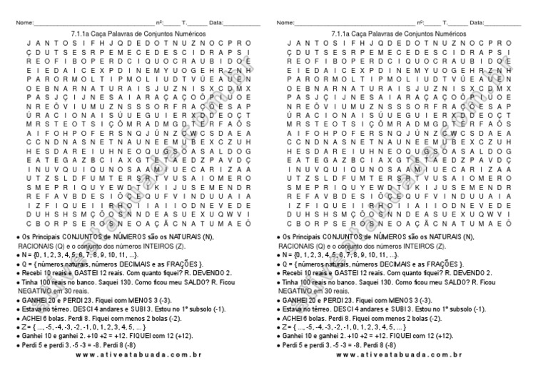 D 7 1 1a caca palavras de conjuntos numericos pdf n mero real