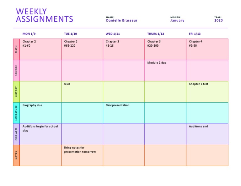Weekly Assignments for January 2023 | PDF