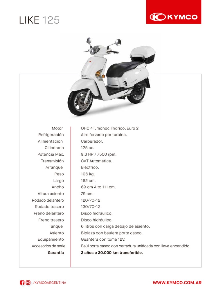 Ficha Técnica Kymco Like 125 | PDF