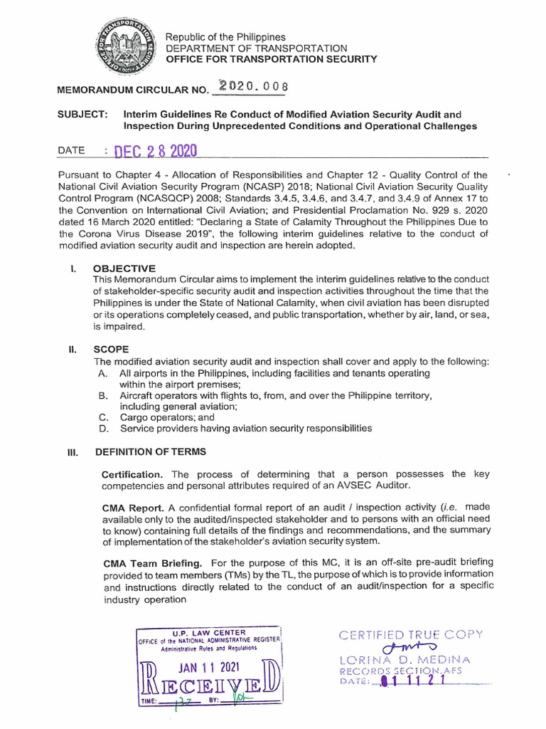 DOTC AO 2020-008 Interim Guidelines For Conduct of Modified Aviation ...