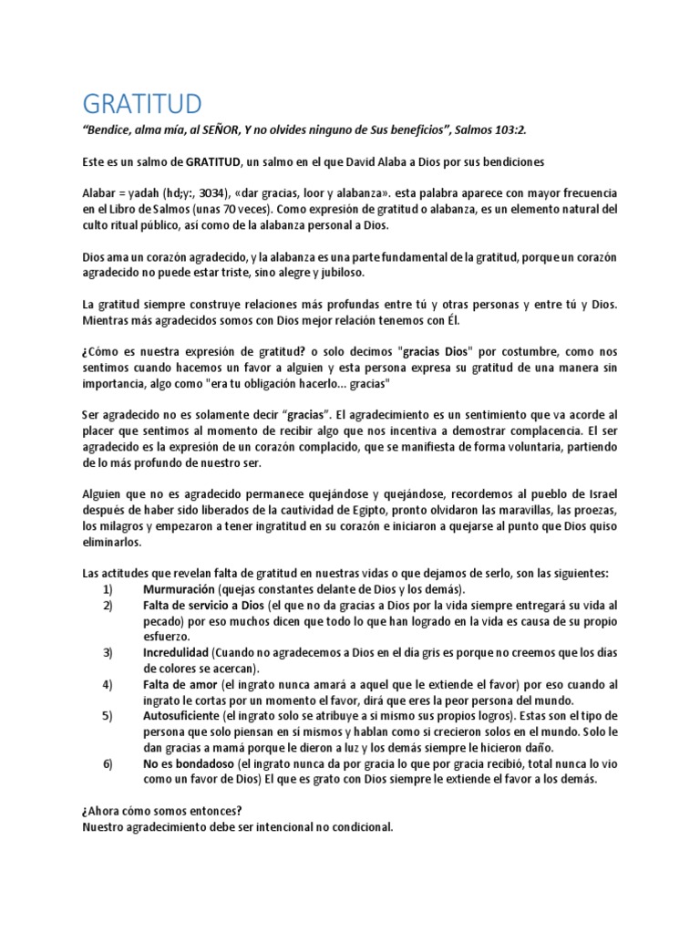 La Importancia de la Gratitud en la Fe | PDF | Gratitud