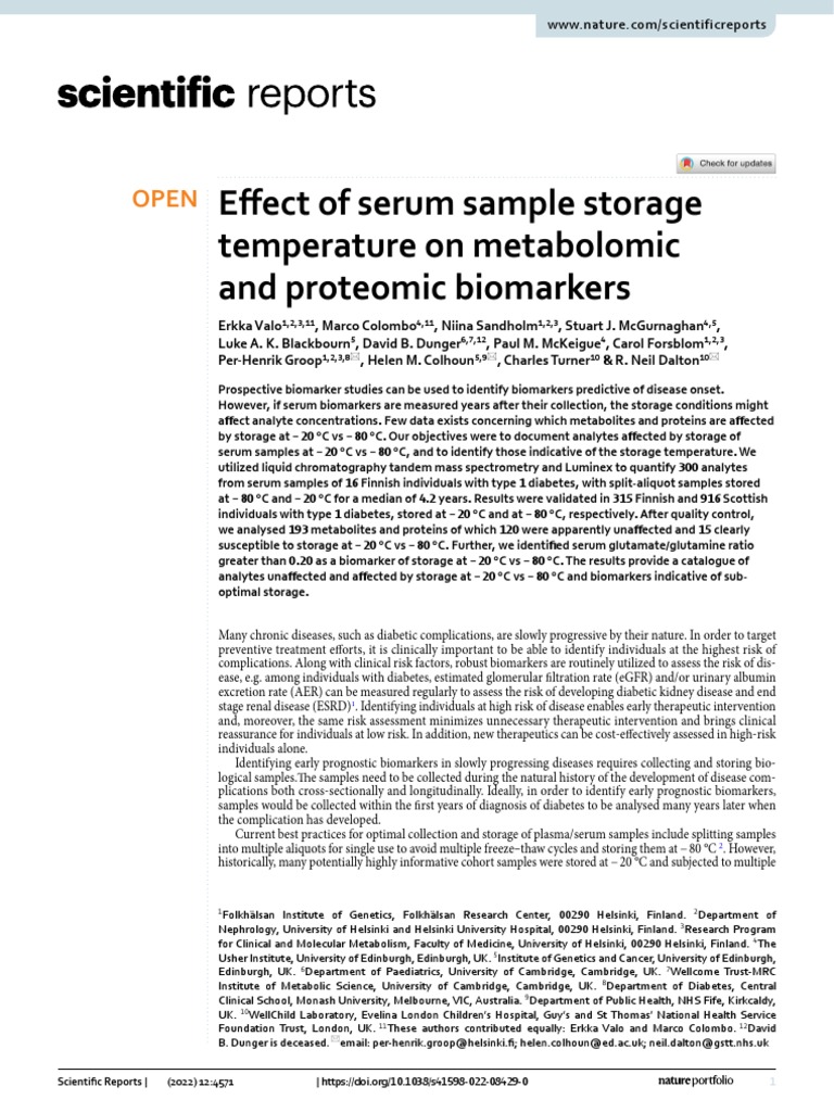 Effesct of Serum Storage PDF Metabolomics Chronic Kidney Disease