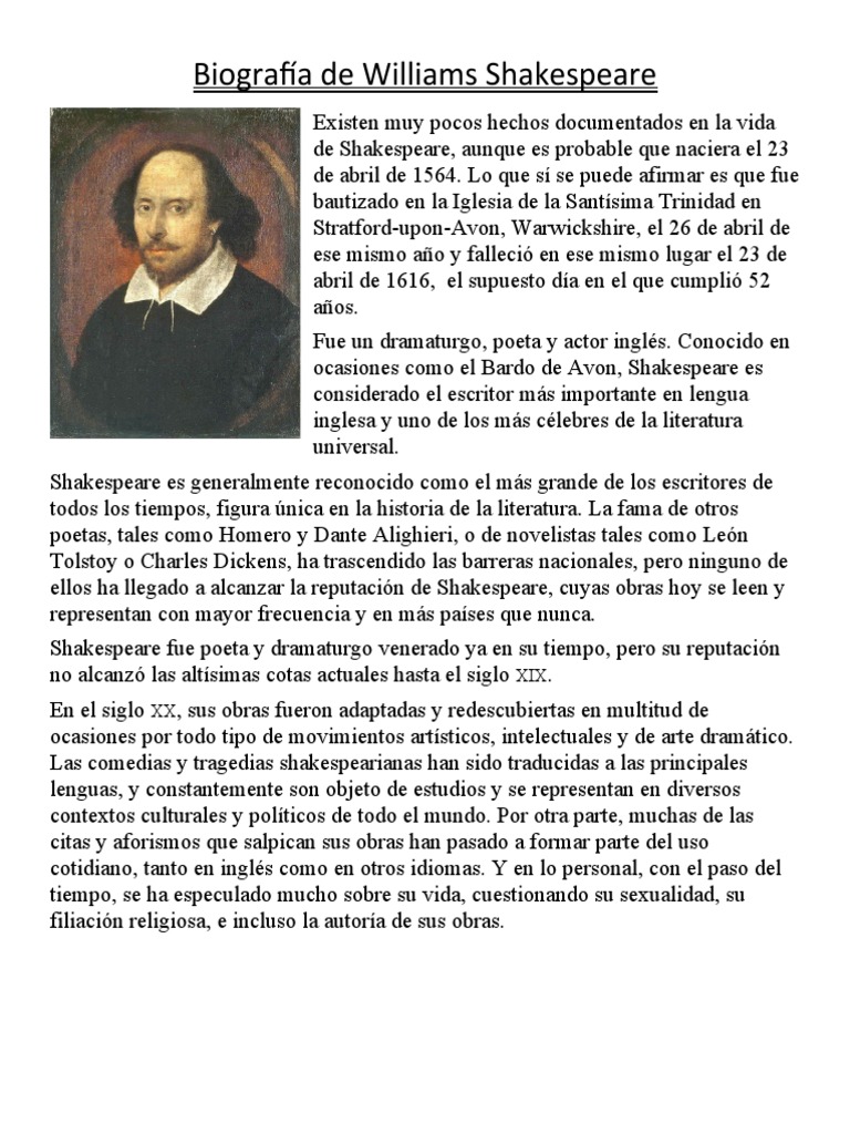 Biografía de William Shakespeare | PDF