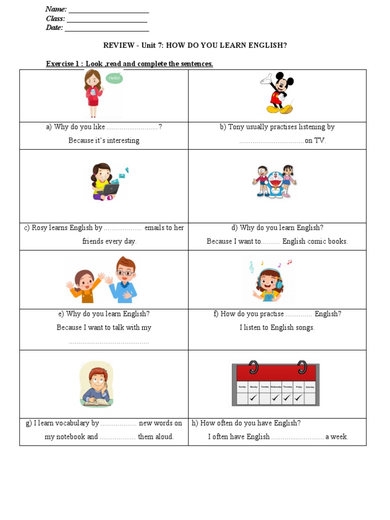 English Learning Review Exercises | PDF | English Language | Linguistics