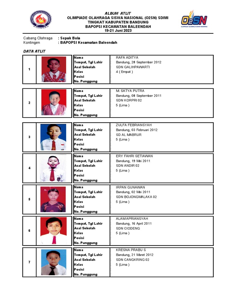 Data Atlet O2SN Baleendah 2023 | PDF | Kesehatan Holistik