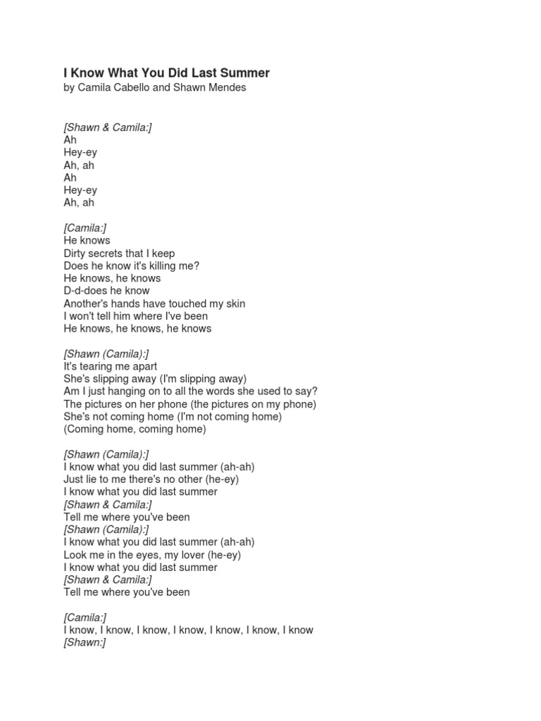 I know what you did last summer | PDF | Songs Written | Recorded Music