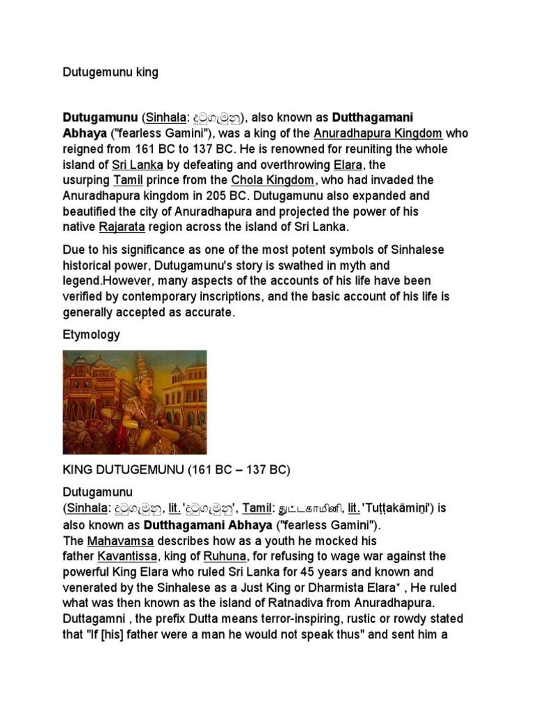 King Dutugemunu: A Historical Overview | PDF