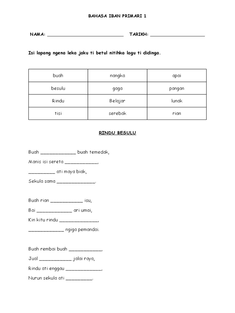 Bahasa Iban Primari 1 | PDF