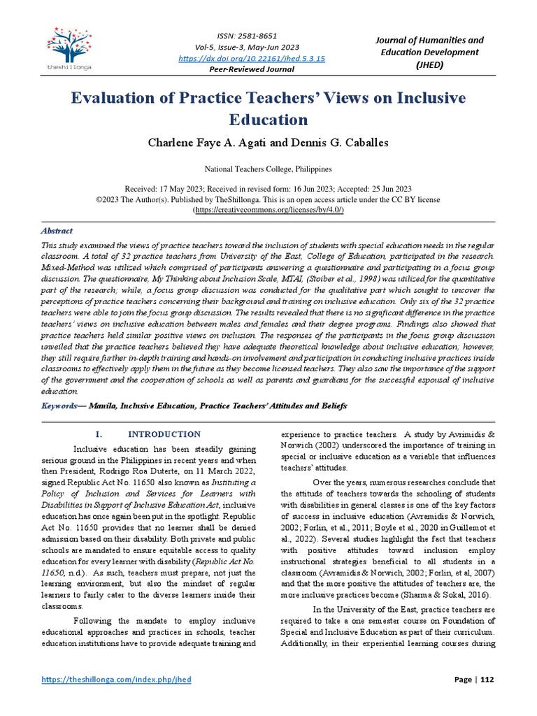 Practice Teachers' Views on Inclusive Education | PDF | Inclusion ...