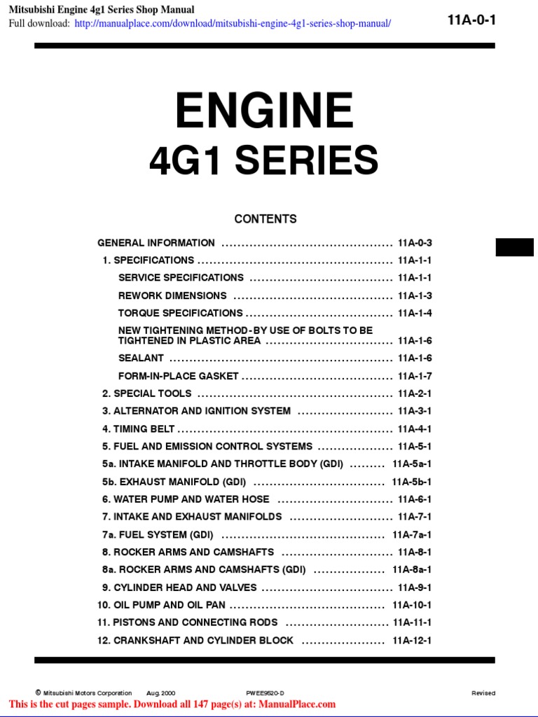 Mitsubishi 4G1 Engine Specifications | PDF | Internal Combustion Engine ...