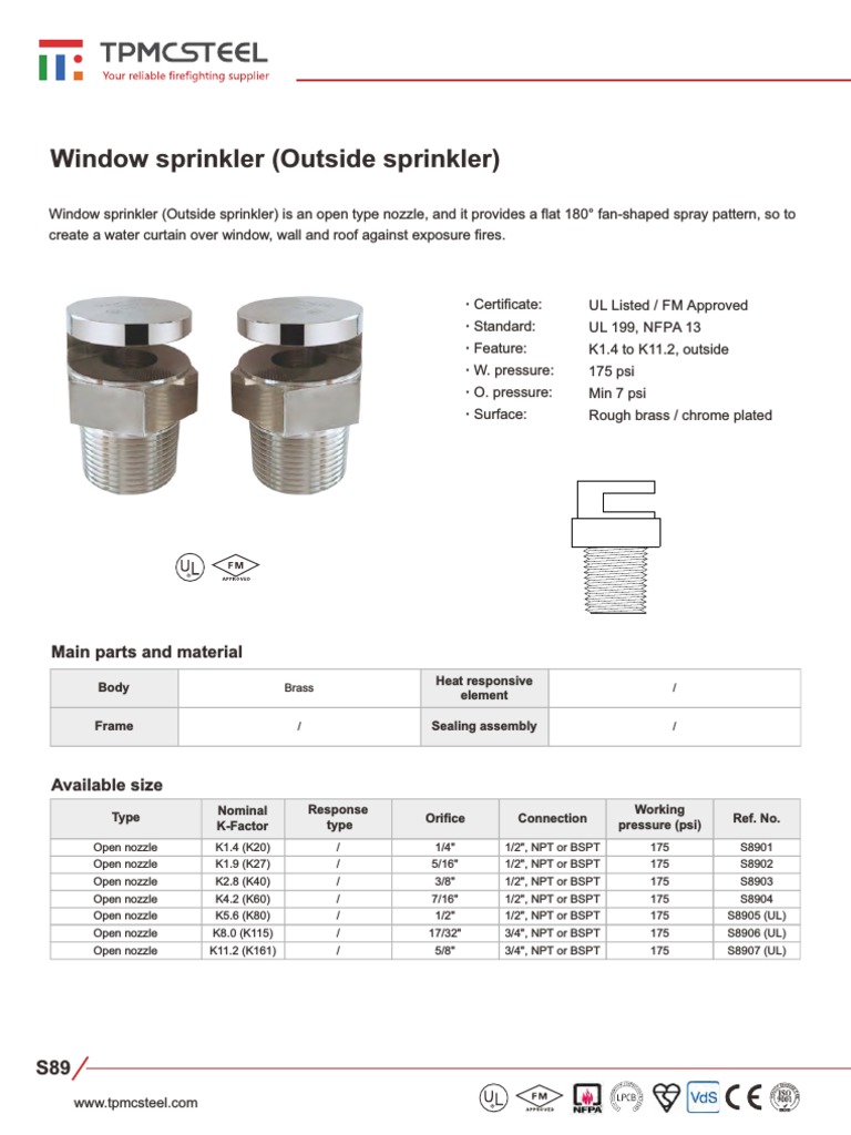 Window Sprinkler Specifications and Features | PDF | Fire Sprinkler ...