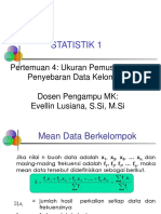 Pertemuan 4 Ukuran Pemusatan Dan Penyebaran Data Berkelompok