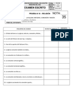 Examen 2do de Secundaria Tema 10 La Iglesia Misterio, Comunion y Misión