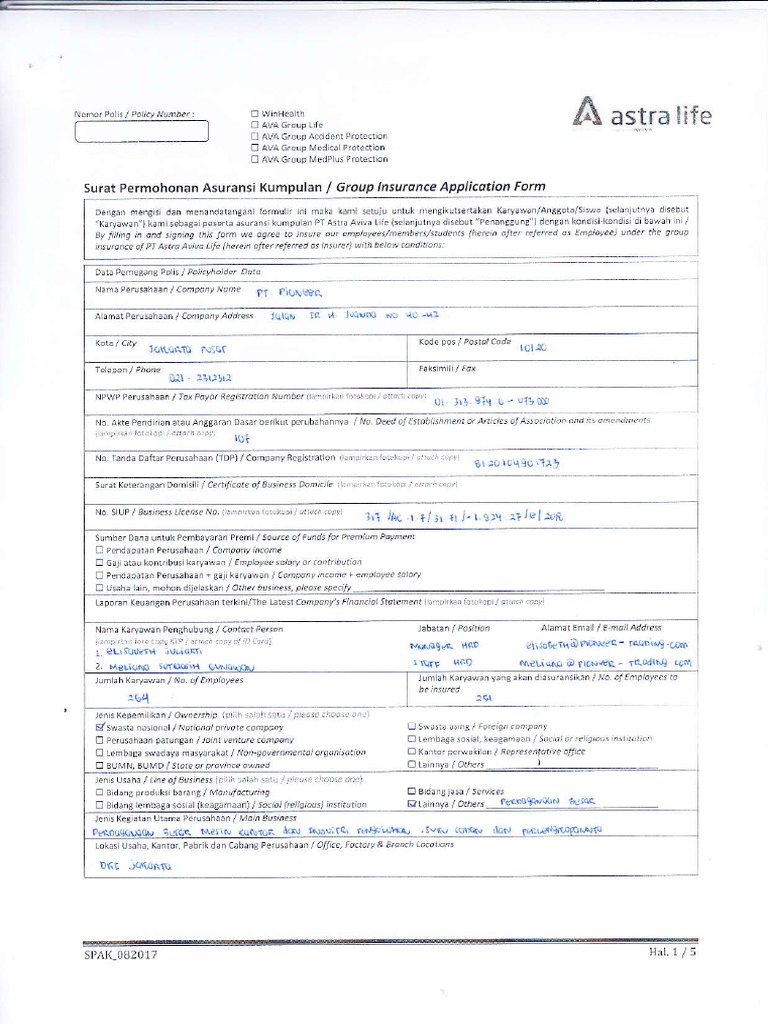SURAT PERMOHONAN ASURANSI KUMPULAN_0001 | PDF