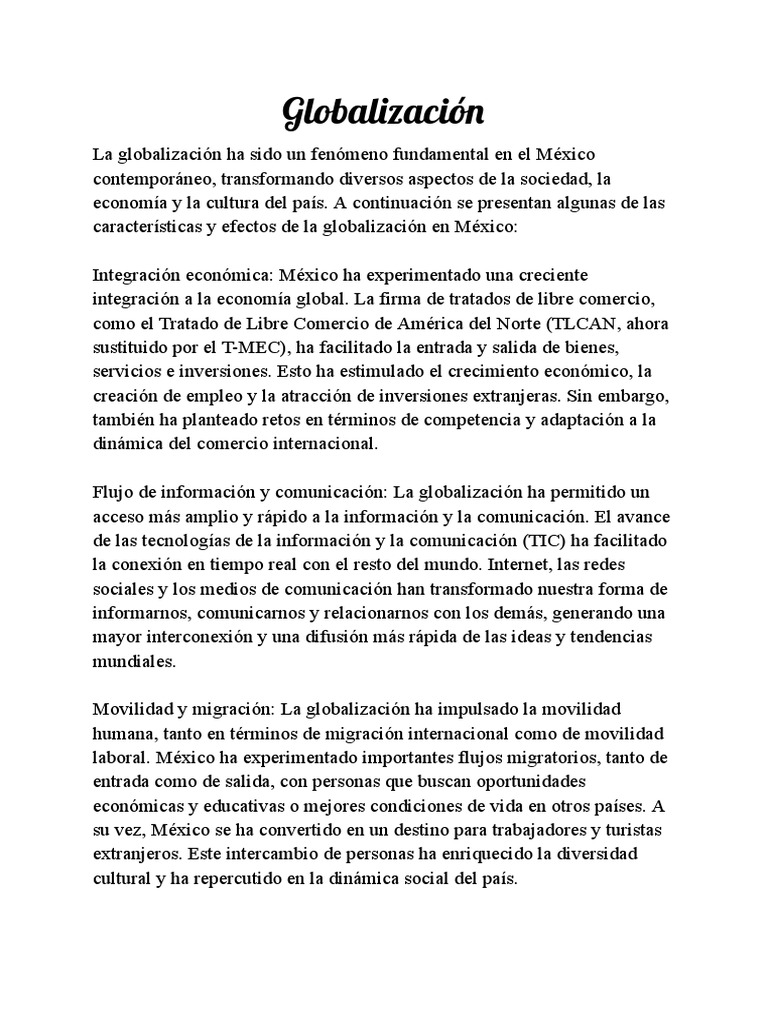 Impacto de la Globalización en México | PDF | Globalización | Migración ...