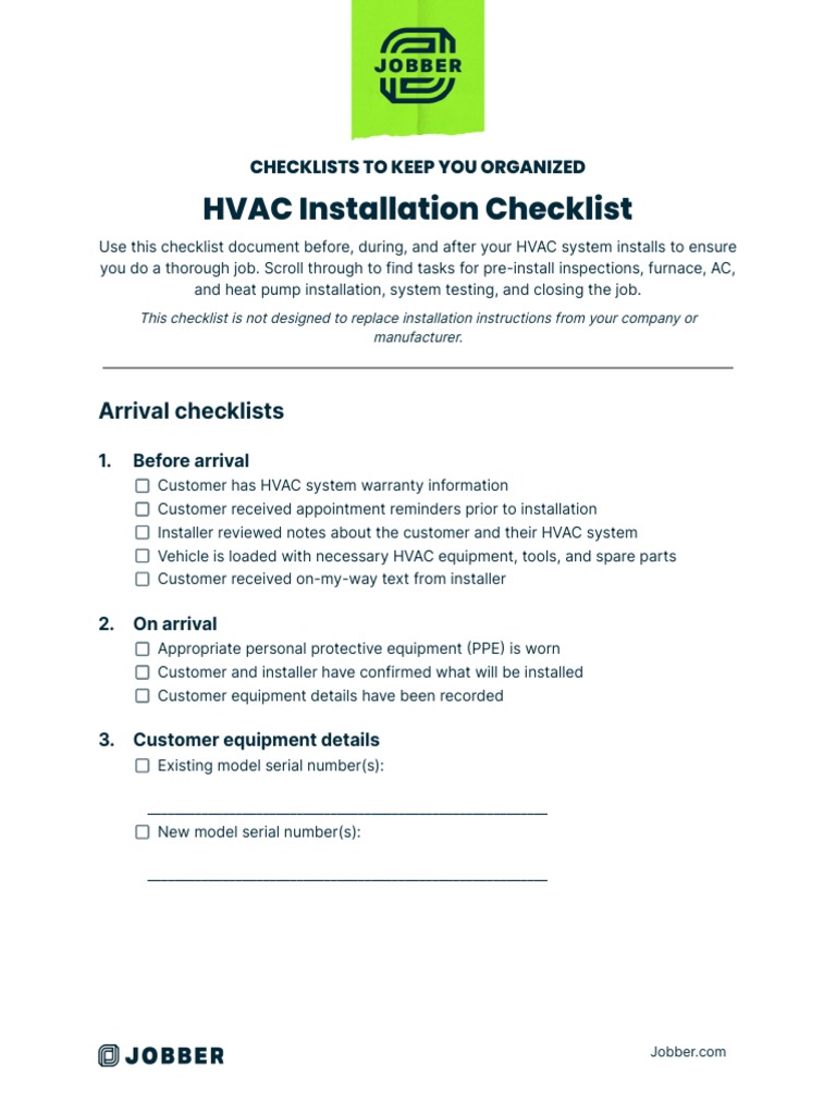 HVAC Installation Checklist Template PDF Thermostat Electrical Wiring