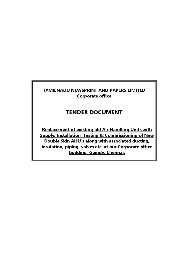 AHU Replacement Tender Chennai | PDF | Specification (Technical ...